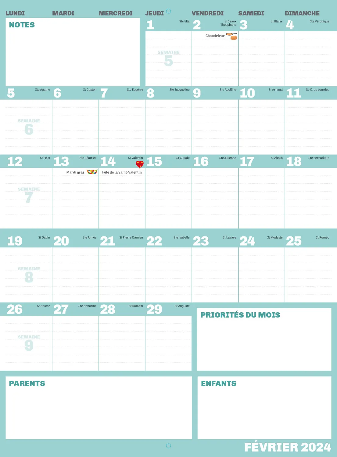 Frigobloc Mini Ultra Simple calendrier familial sept 2023-déc 2024
