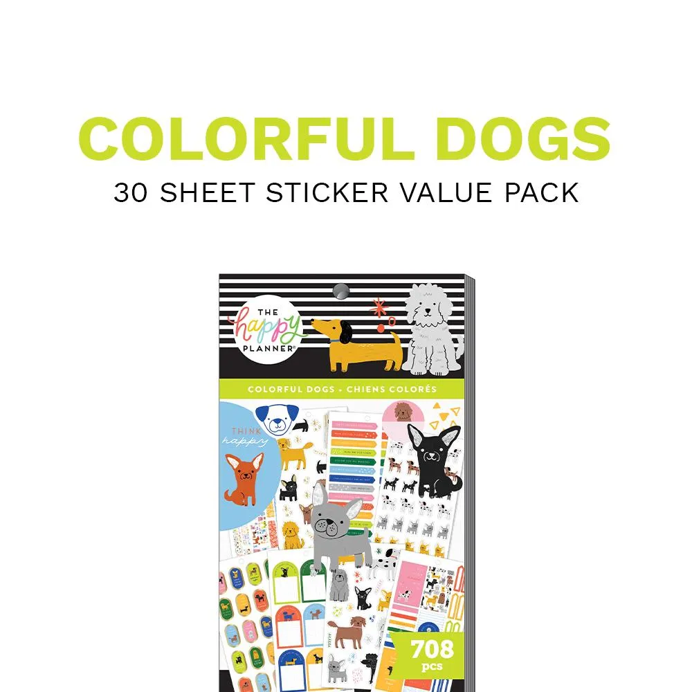 Happy Planner Colorful Dogs stickers agenda 30 planches 708 pièces