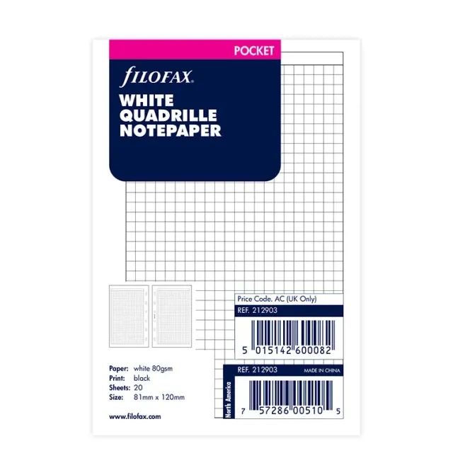 Filofax Classic recharge quadrillée Pocket 20 feuilles 3mm