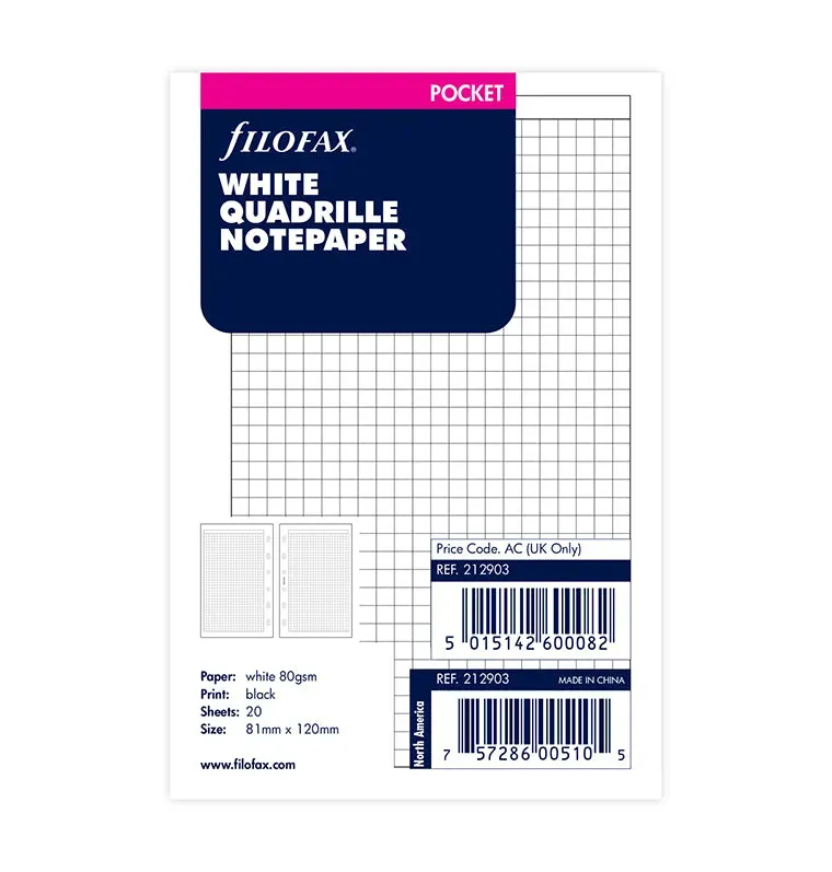 Filofax Classic recharge quadrillée Pocket 20 feuilles 3mm