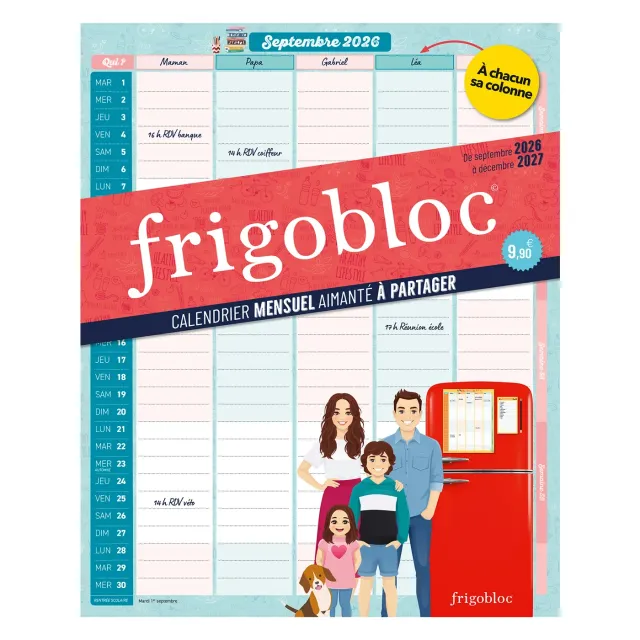 Frigobloc À chacun sa colonne calendrier familial 2027 aimanté