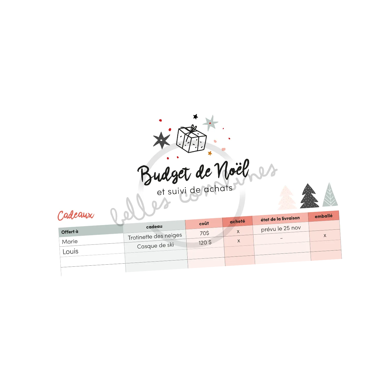 Les Belles Combines Budget de Noël fiche à imprimer bilingue
