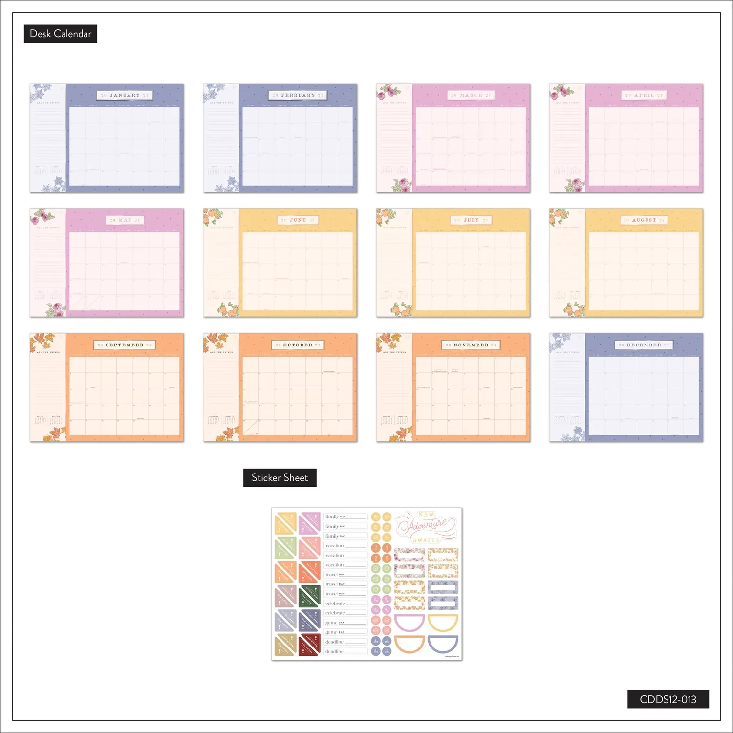 Happy Planner 2027 Seasonal Sidewalks calendrier bureau Small