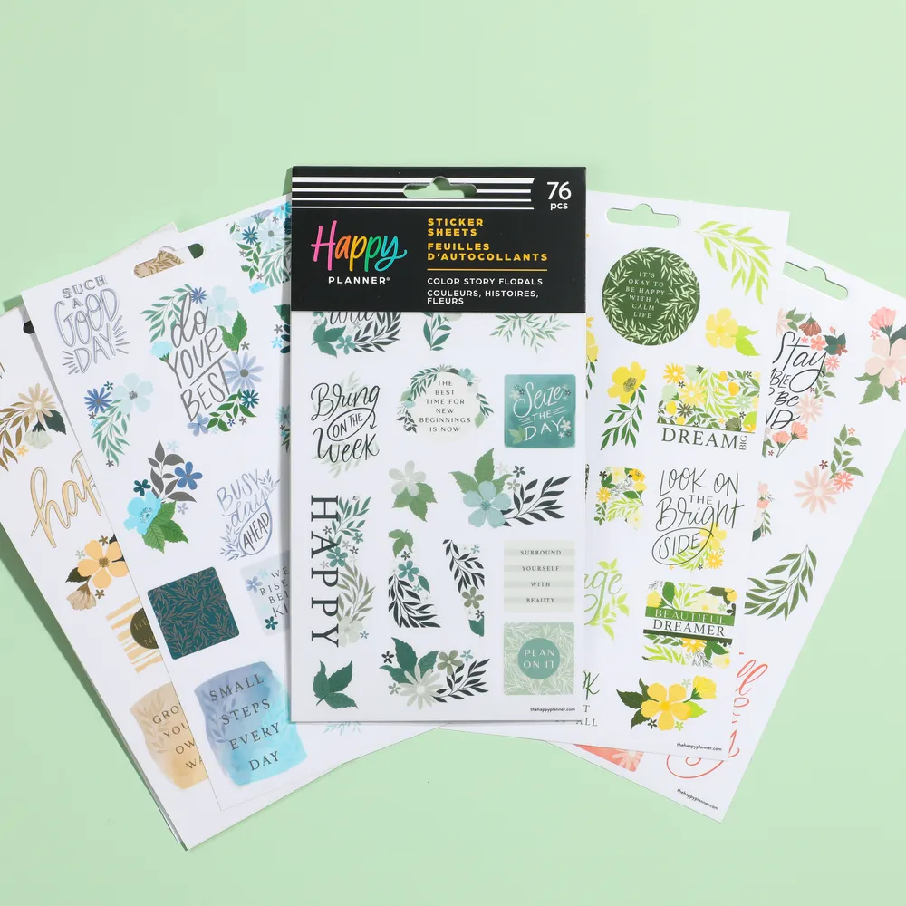 Happy Planner Floral Color Story stickers 5 feuilles floral 76 pcs