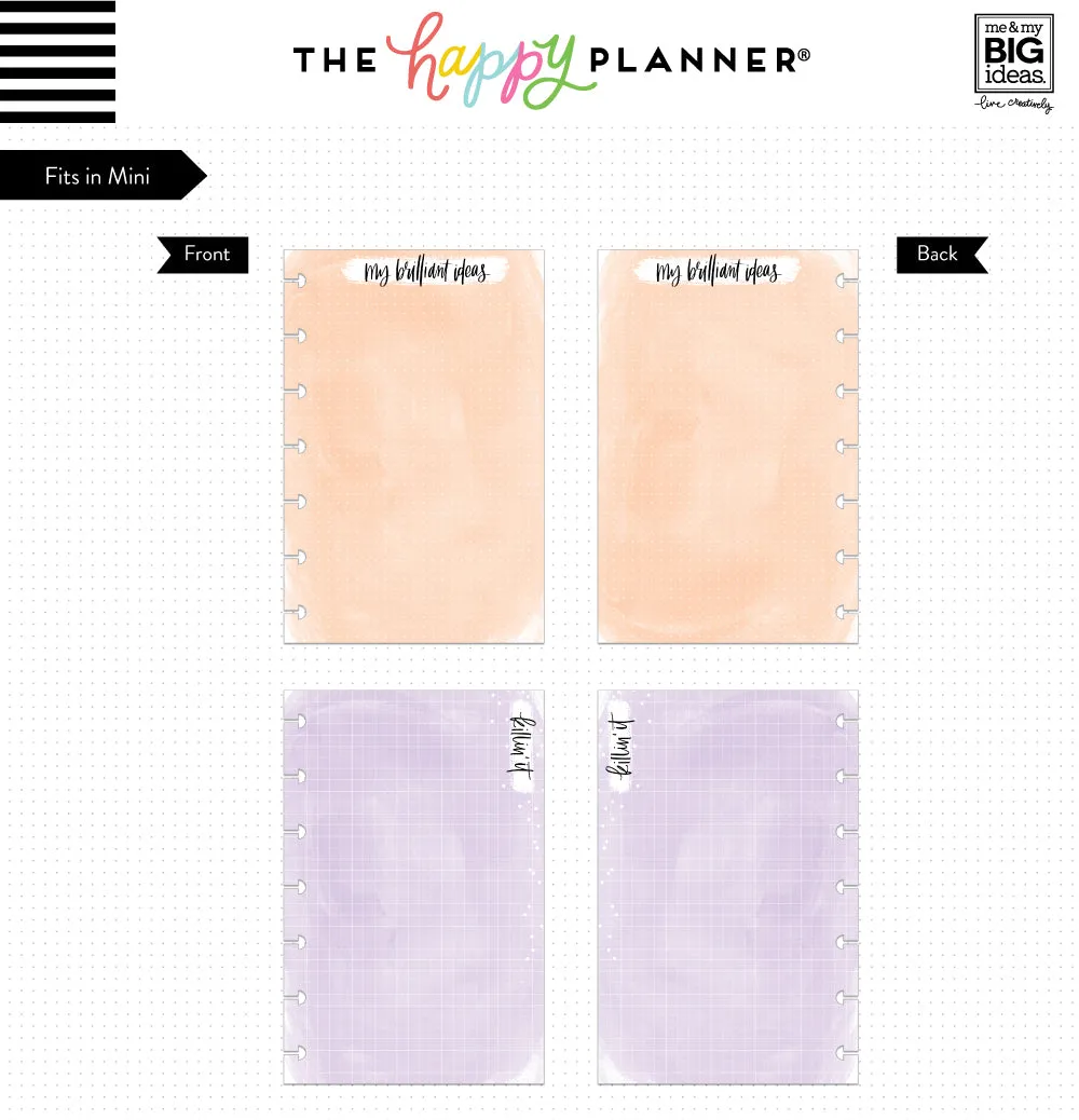 Happy Planner Watercolor recharge papier mini 40 feuilles