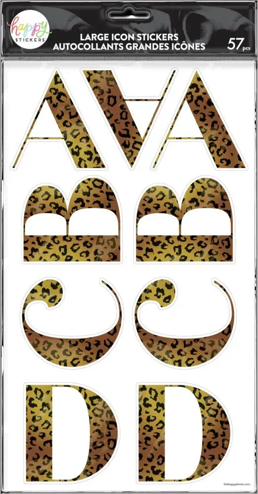 Happy Planner Cheetah autocollants alphabet léopard 57 pièces