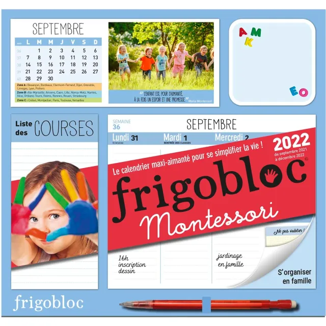 Frigobloc Montessori 2022 calendrier familial 16 mois