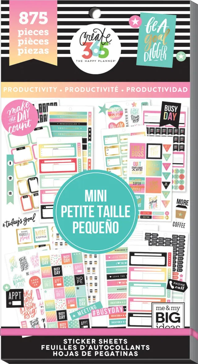 Happy Planner Productivity Mini autocollants x875 doré