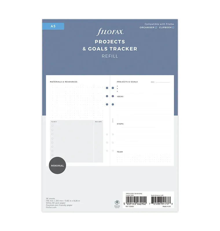 Filofax Projects & Goals Tracker recharge agenda A5 objectifs 56 feuilles