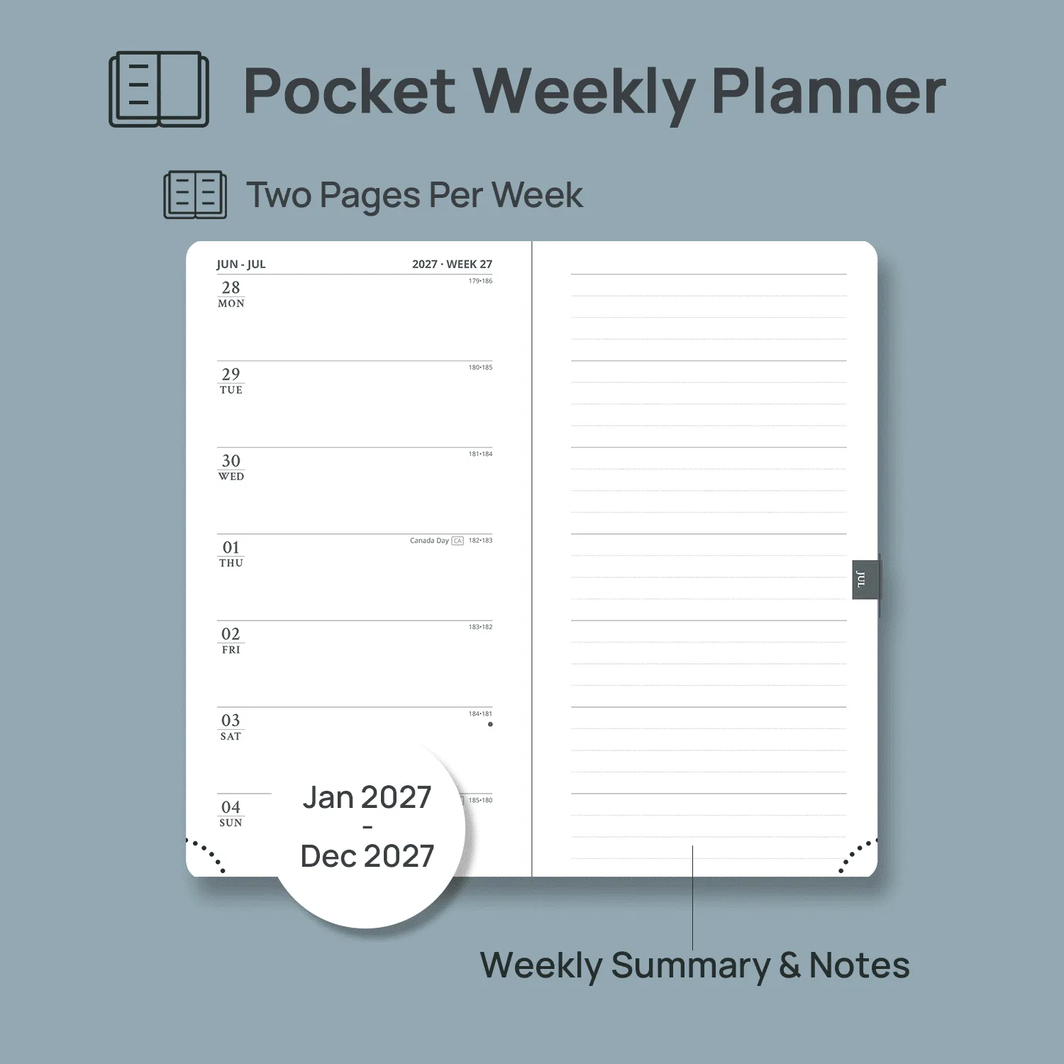 Poprun CENLTP7-27 agenda semainier 2027 poche beige avec notes