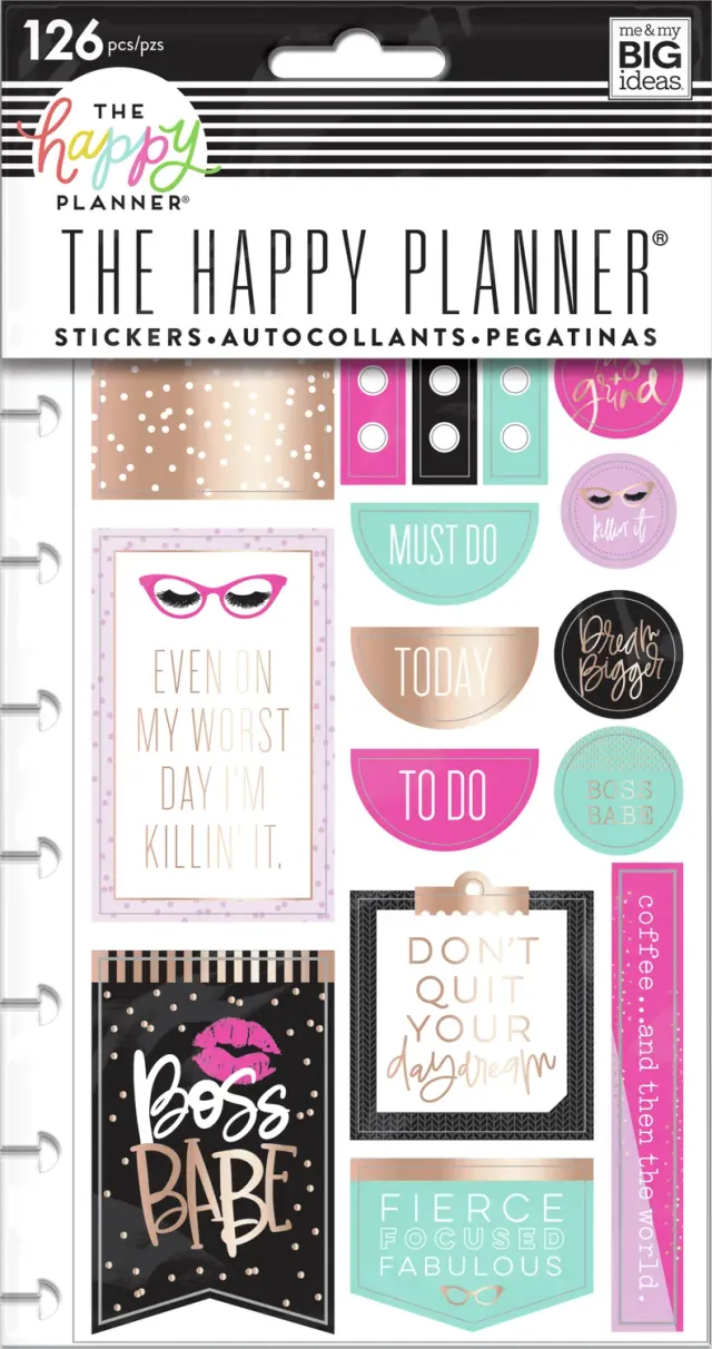Happy Planner Boss Babe stickers 5 feuilles motivation foil