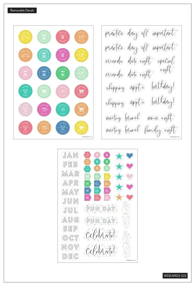 Happy Planner planning famille stickers effaçables mensuel quotidien