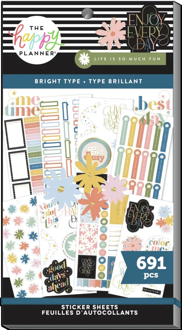 Happy Planner Bright Type stickers 30 feuilles 691 citations