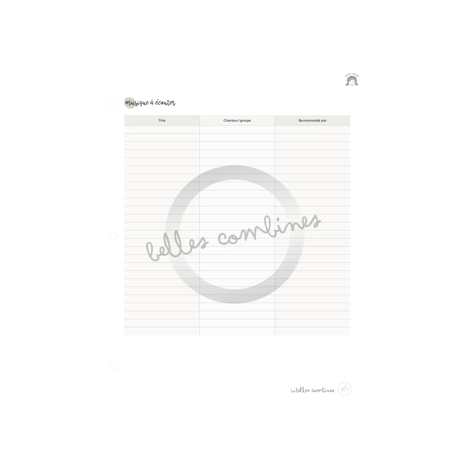 Les Belles Combines Suggestions musicales fiche Parents