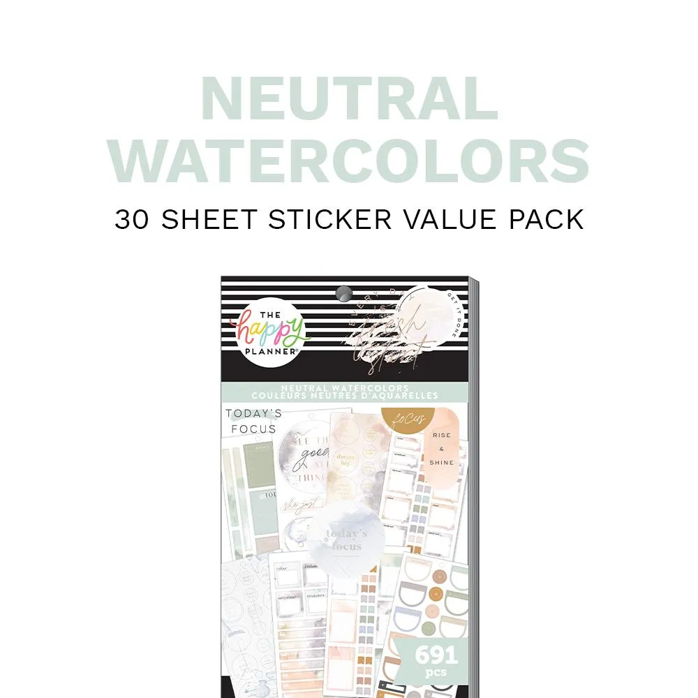 Happy Planner Neutral Watercolors Value Pack carnet 691 stickers