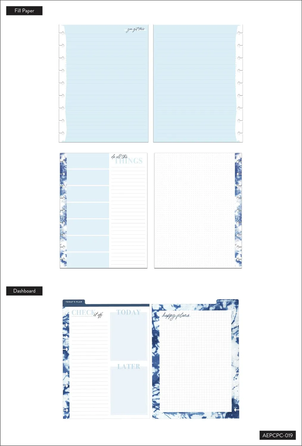Happy Planner Indigo Tie Dye compagnon accessoires Classic