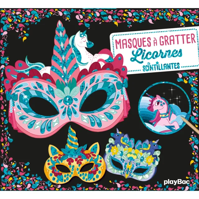 Frigobloc Licornes masques à gratter pochette 5 masques