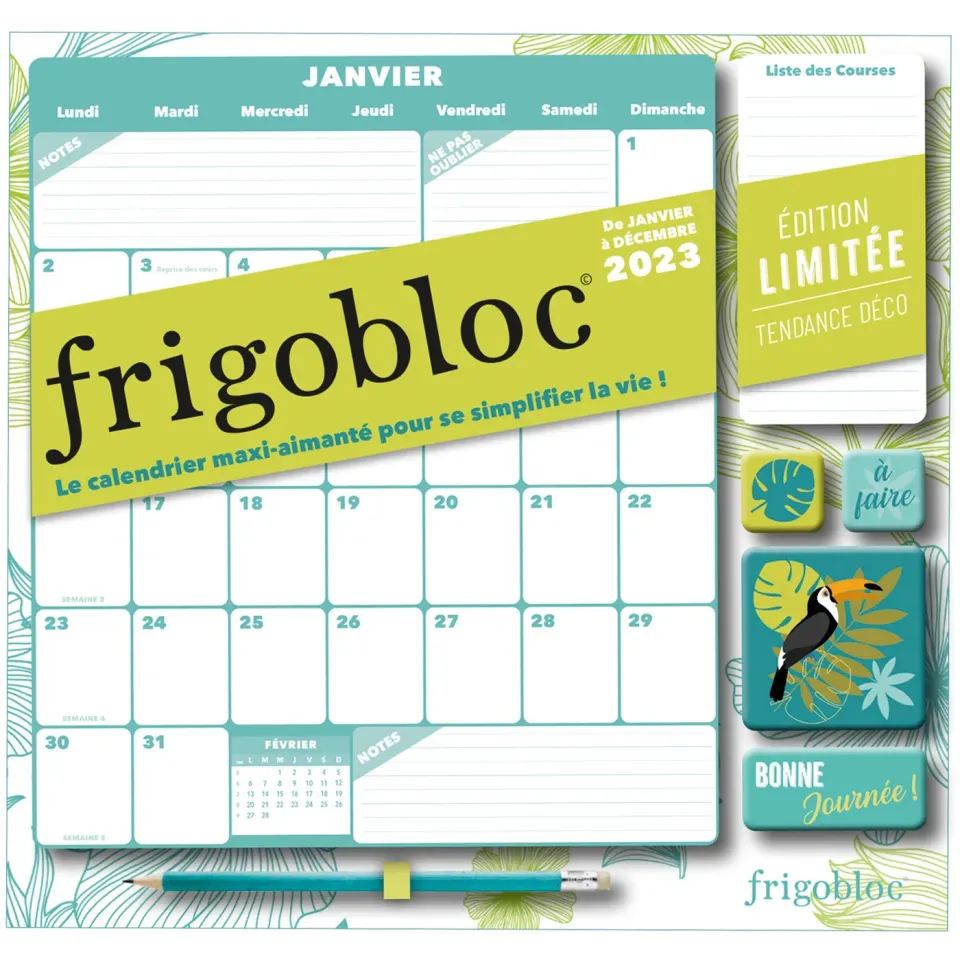 Frigobloc Mensuel 2023 Déco vert calendrier familial aimanté