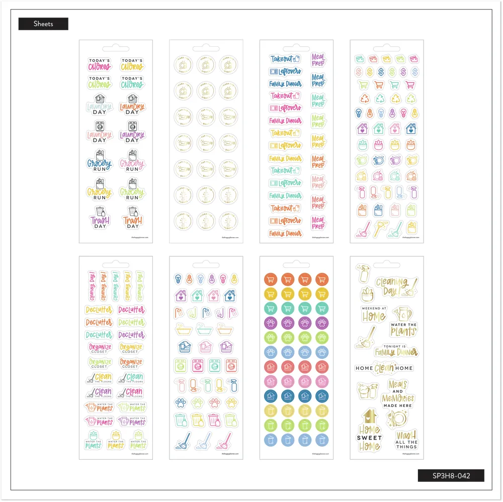 Happy Planner Household Essentials stickers maison 8 planches