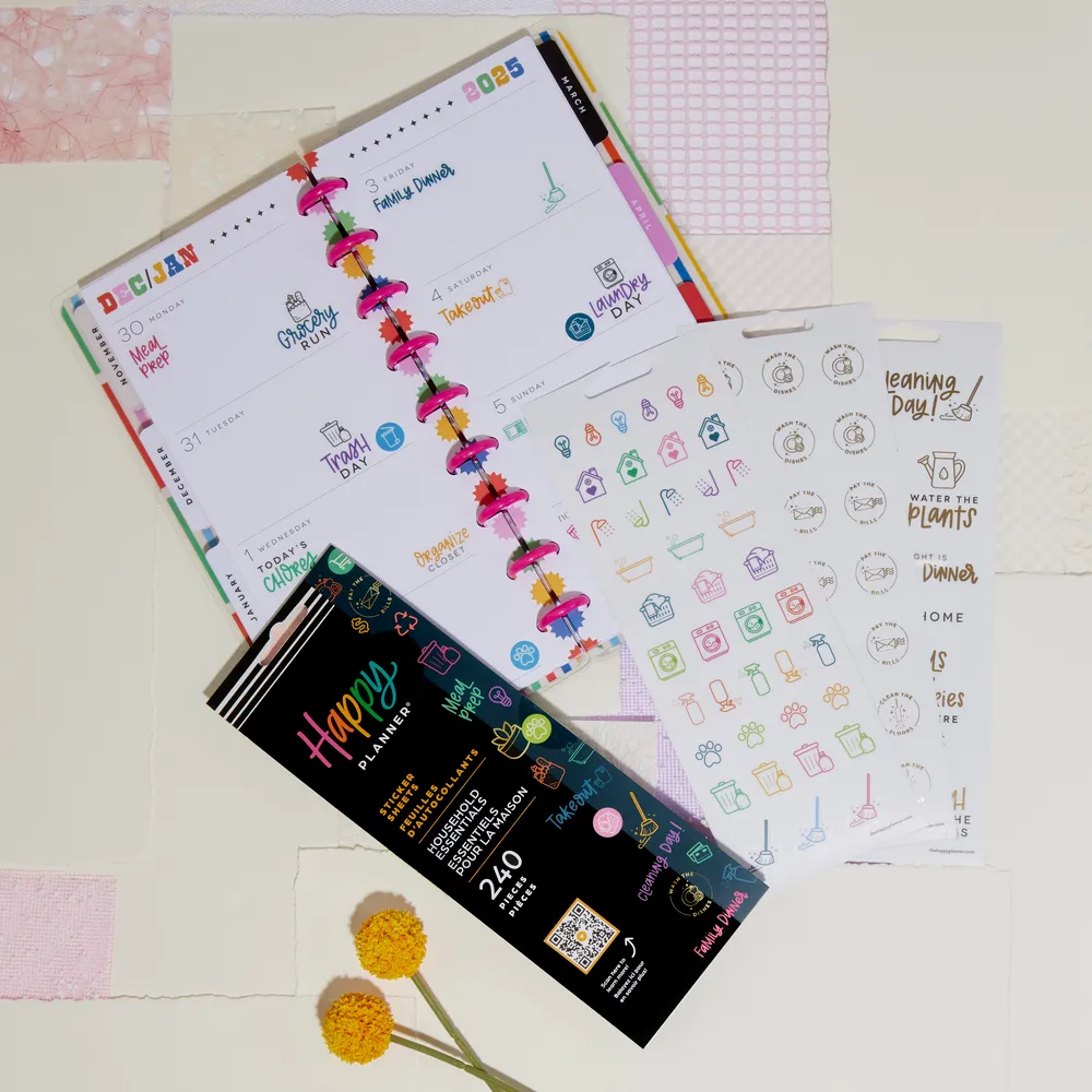 Happy Planner Household Essentials stickers maison 8 planches