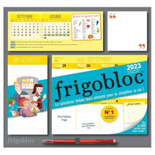 Frigobloc Hebdomadaire 2023 calendrier familial semainier