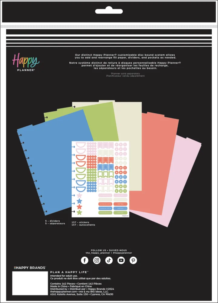 Happy Planner Bright Day intercalaires Big 5 plastique couleur