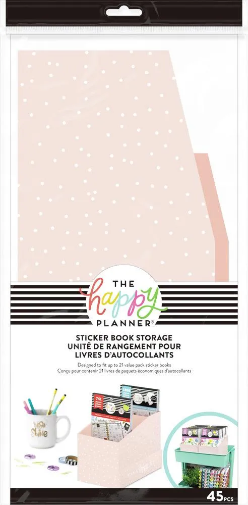 Happy Planner boite rangement stickers pois roses