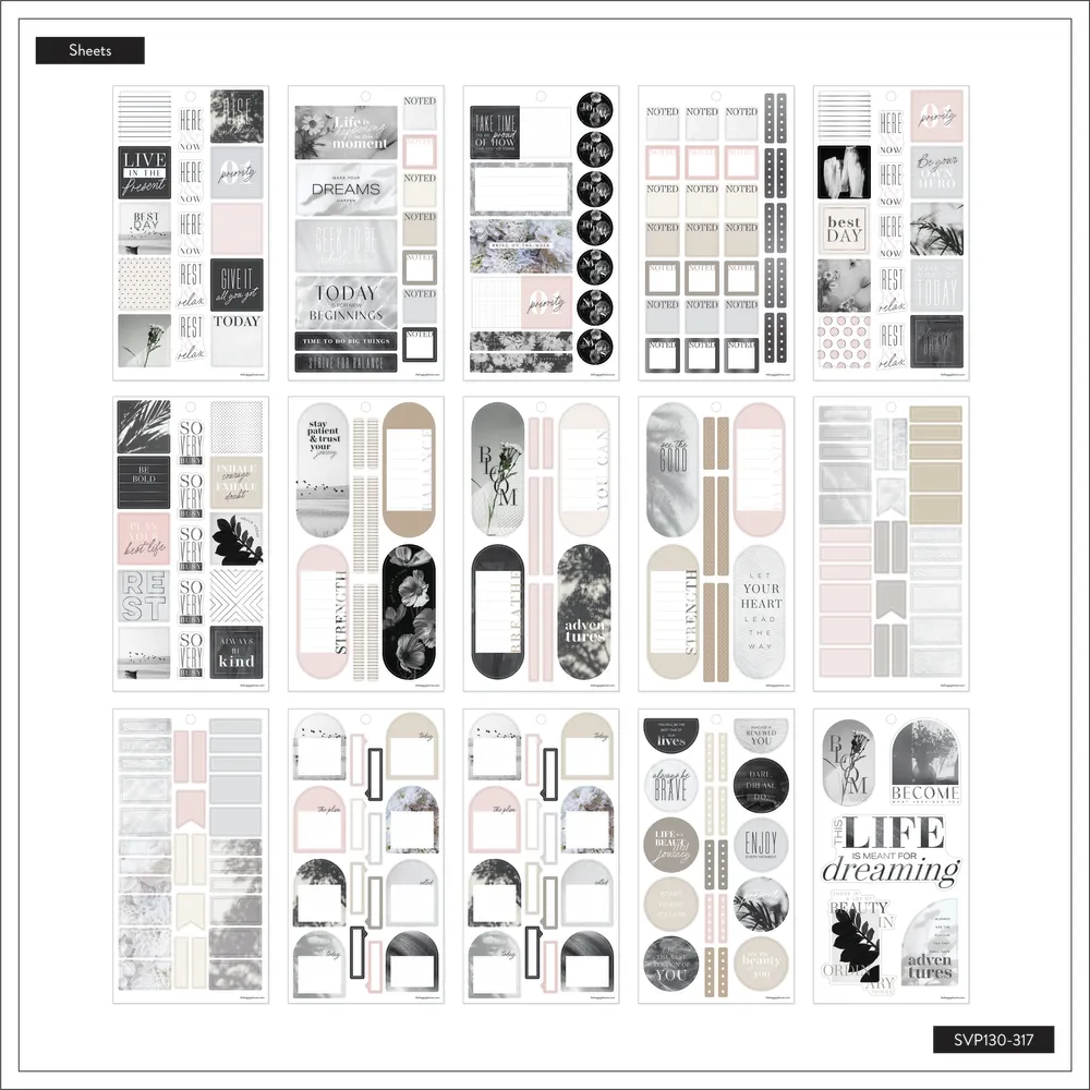Happy Planner Ink Arbor Value Pack stickers 687 noir blanc