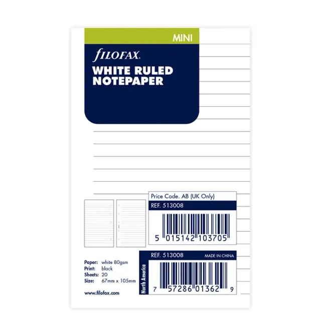 Filofax Classic recharge lignée Mini 20 feuilles blanche