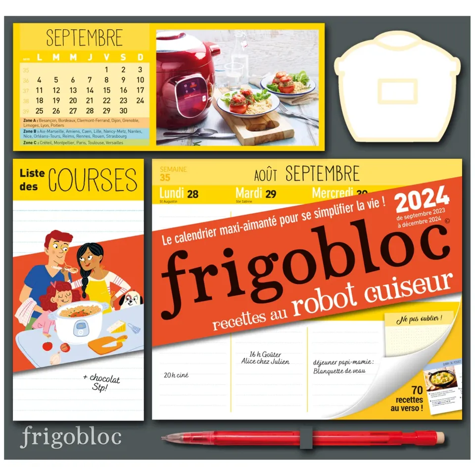 Frigobloc Hebdomadaire 2024 calendrier familial robot cuiseur