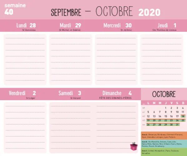 Frigobloc Mini hebdomadaire calendrier famille sept 2020-août 2021