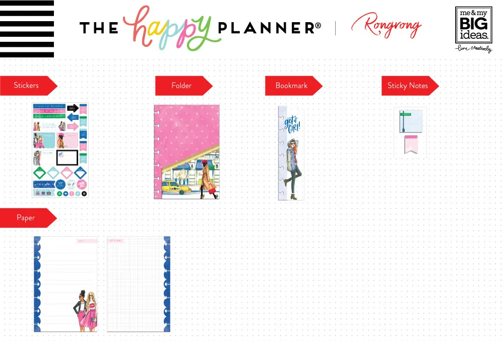 Happy Planner Rongrong Mini accessoire pack 88 pièces illustré