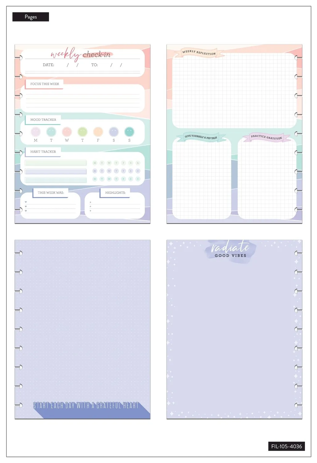 Happy Planner Wellness Mood Tracker Classic 40 feuilles