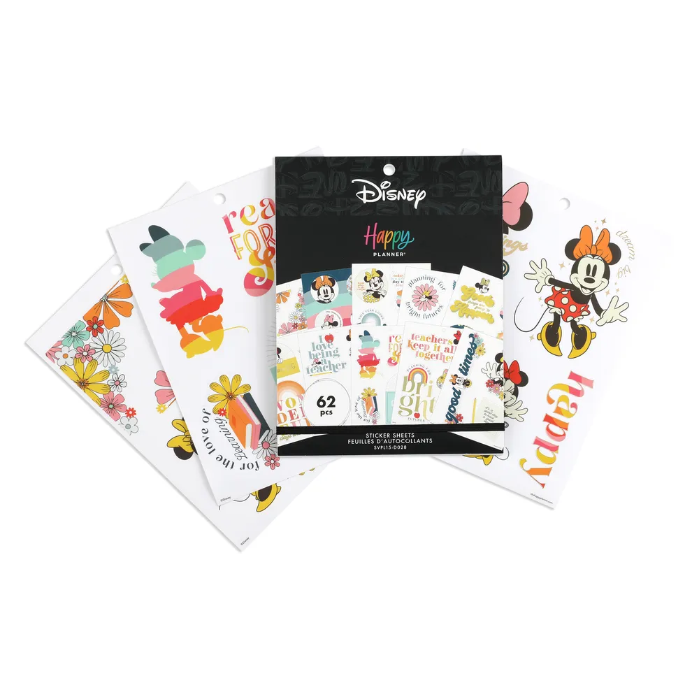 Happy Planner Disney Minnie Teacher stickers grand 15 feuilles 62 pièces