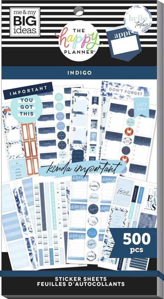 Happy Planner Indigo Tie Dye carnet stickers 500 pièces