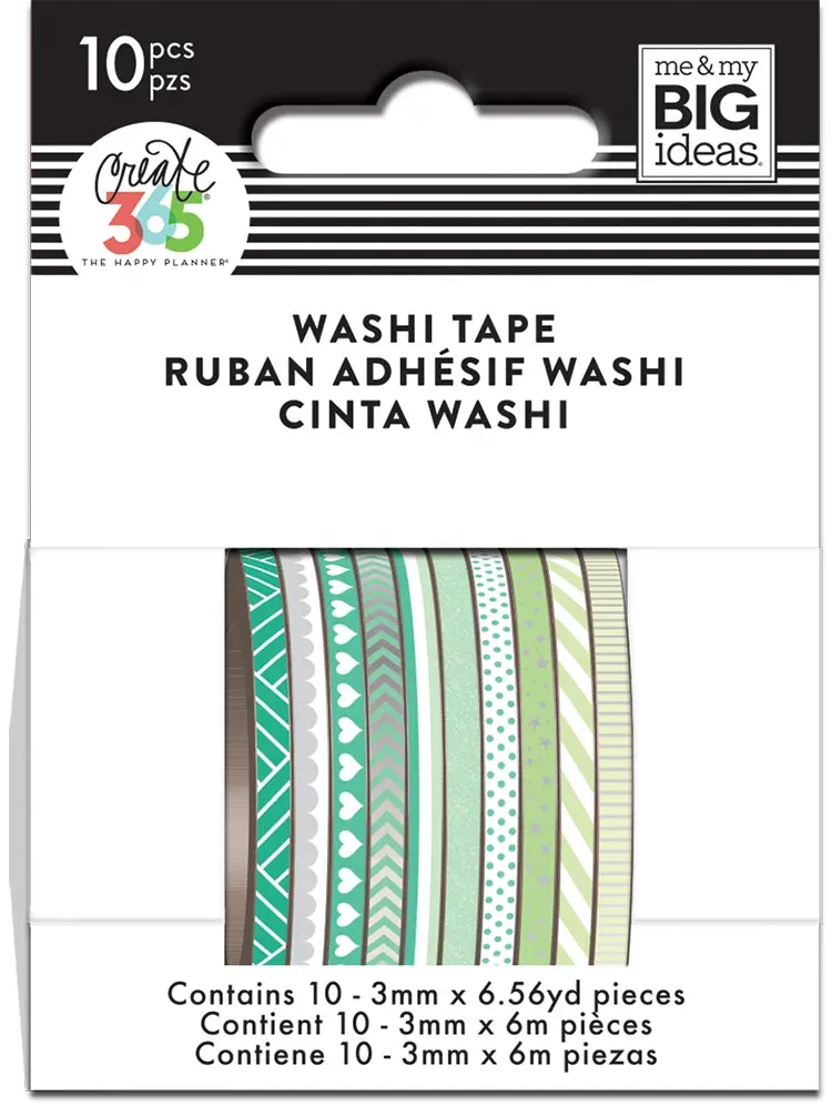 Happy Planner Green Hues washi tape fin vert 10 rouleaux