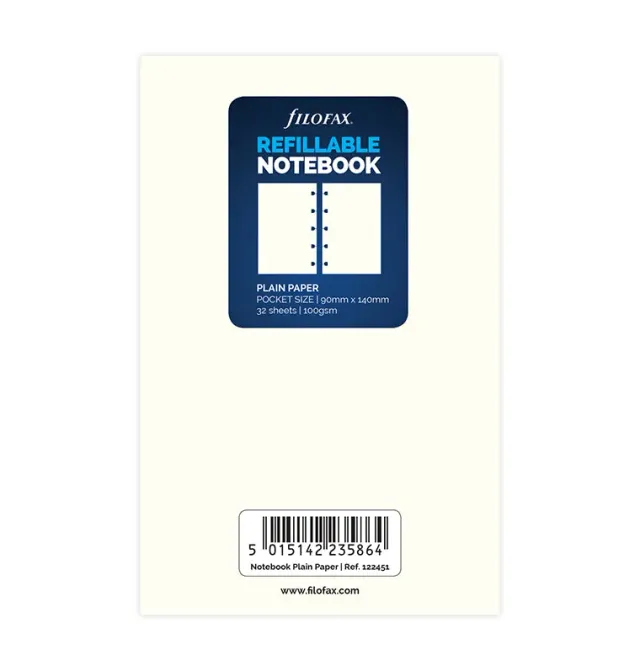 Filofax Notebook recharge feuilles blanches Pocket