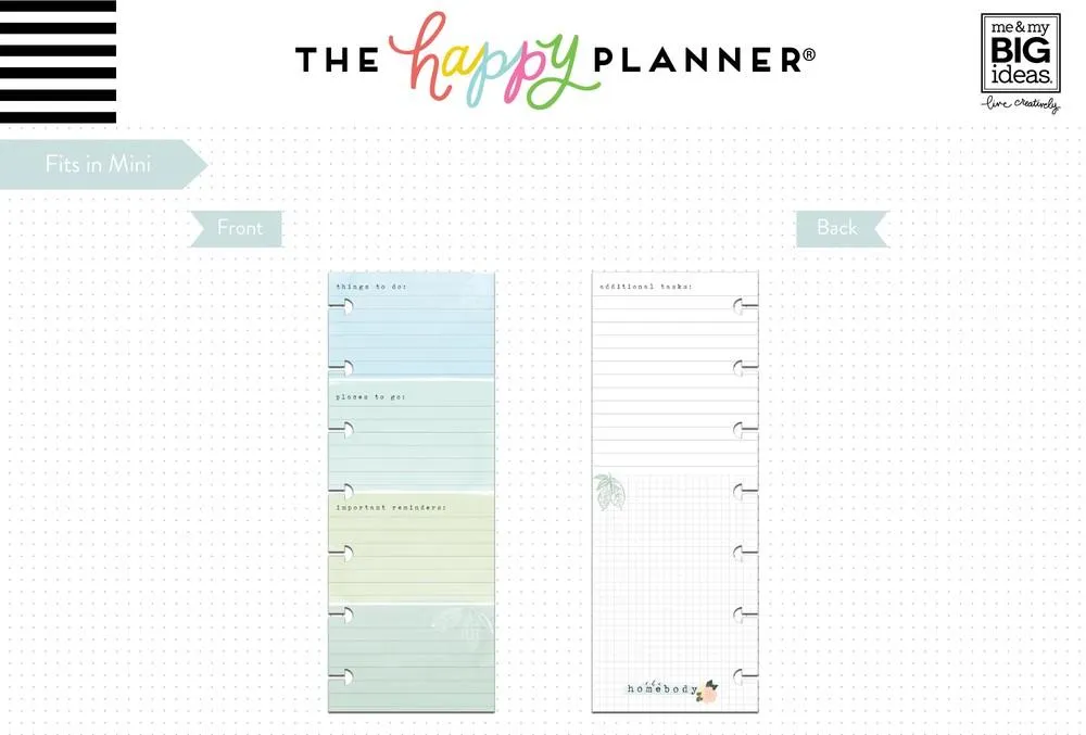 Happy Planner Homebody papier ligné Mini 60 feuilles