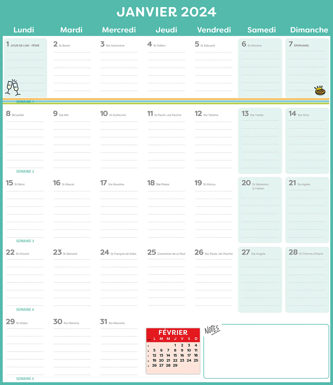 Frigobloc Mensuel 2024 calendrier familial magnétique stylo