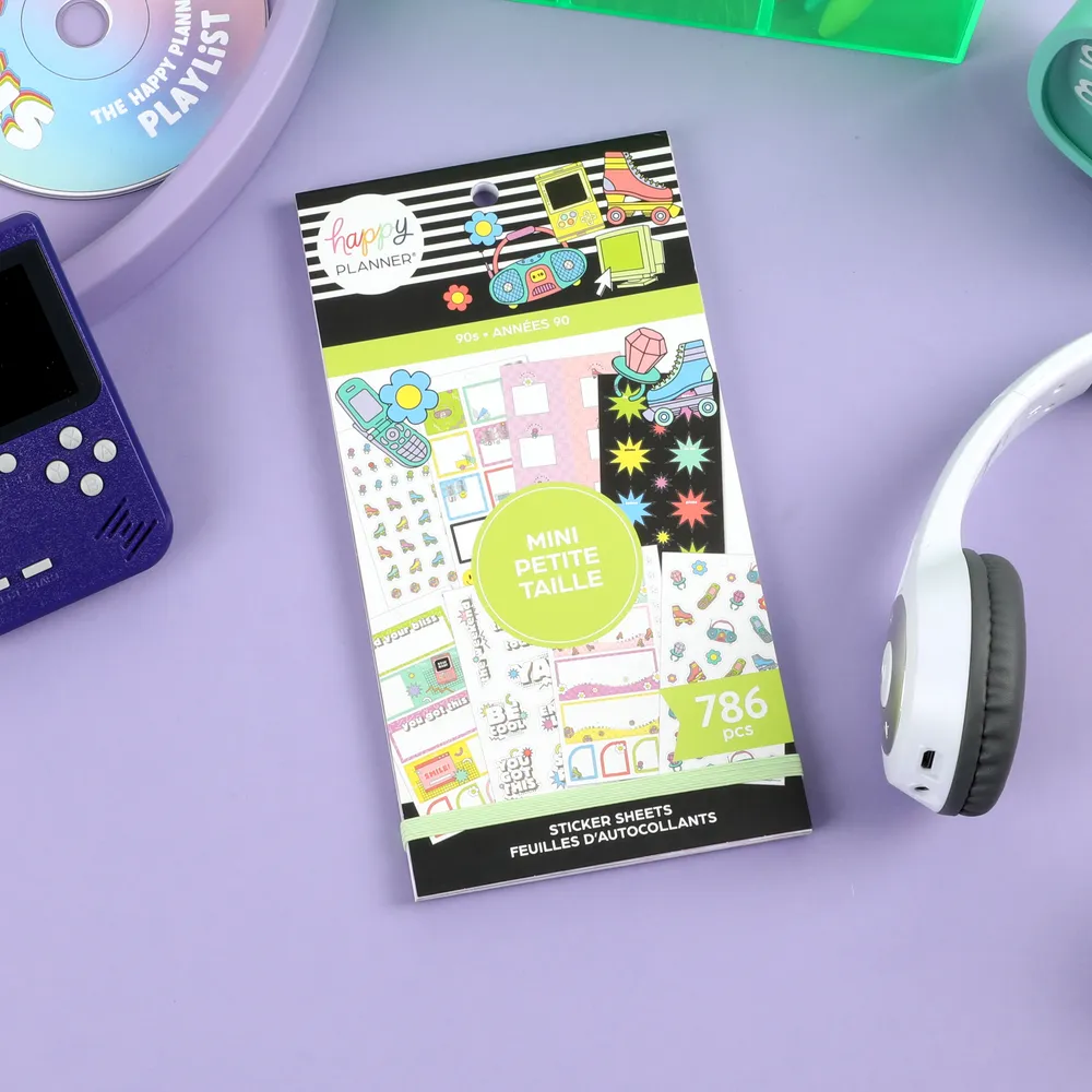 Happy Planner 90s Mini carnet stickers 786 rétro doré
