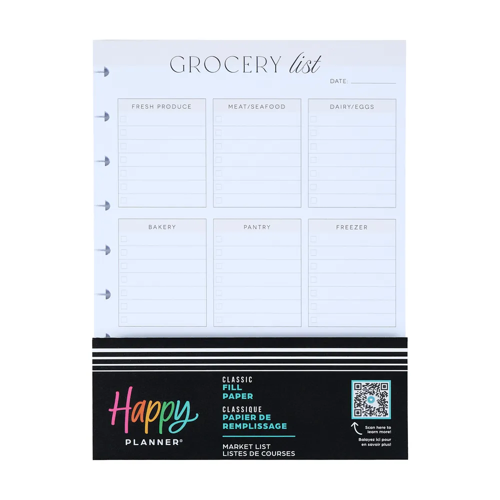 Happy Planner Classic papier courses repas 40 feuilles