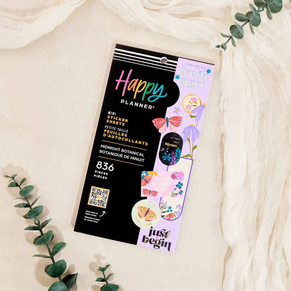 Happy Planner Midnight Botanical stickers Mini 30 feuilles nuit