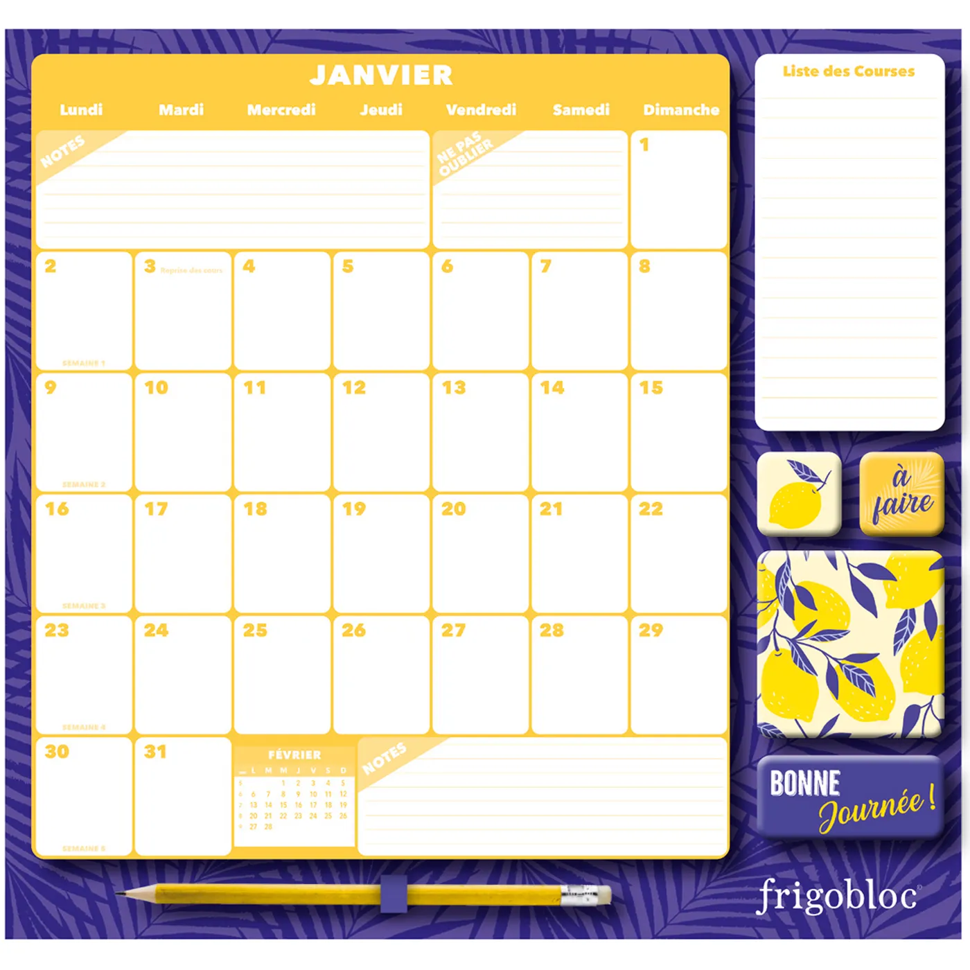 Frigobloc Mensuel 2023 Déco bleu calendrier janv-déc 2023
