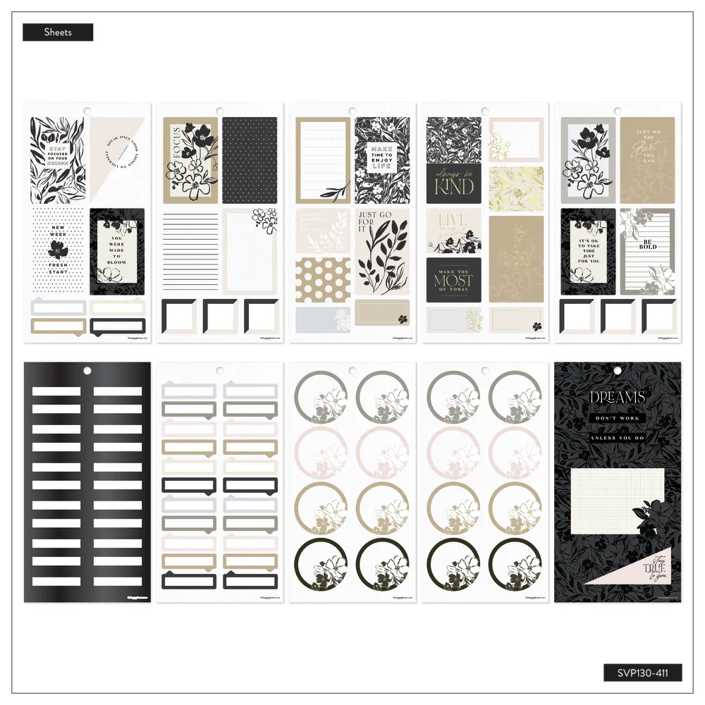 Happy Planner Sketchy Florals stickers Big 30 planches doré