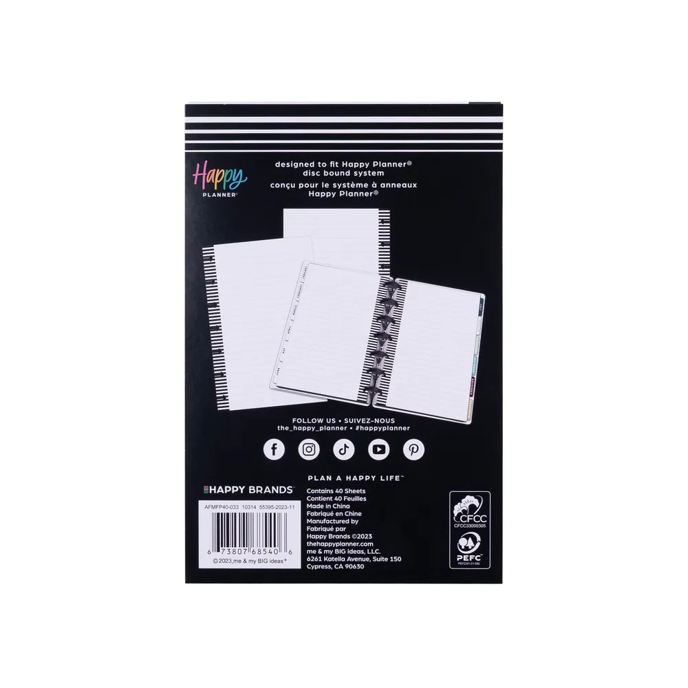 Happy Planner Simple Essentials recharge papier ligné pointillé mini 40 feuilles