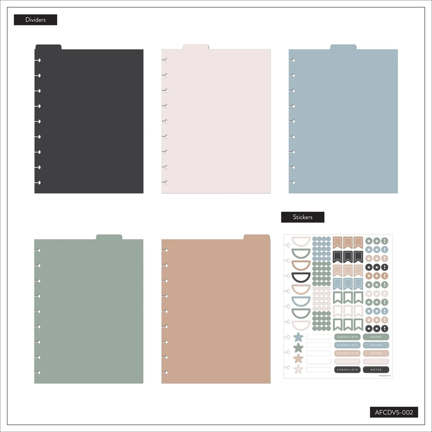 Happy Planner Neutrals intercalaires plastique Classic lot 5 neutre