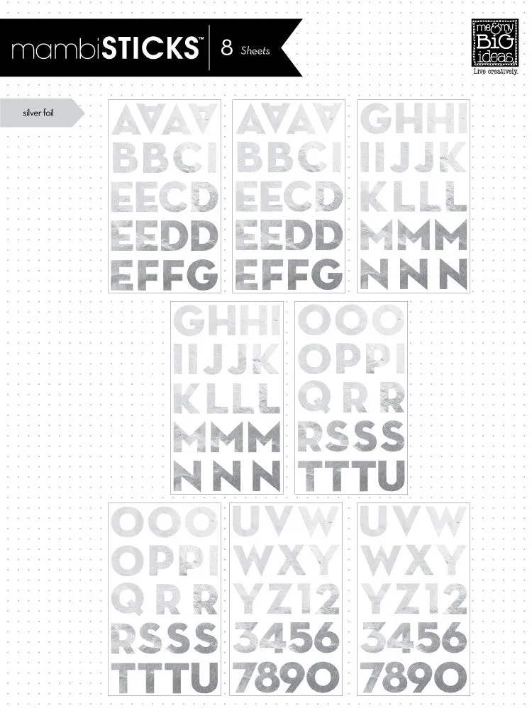 Happy Planner Alphabet lettres stickers argenté 8 planches