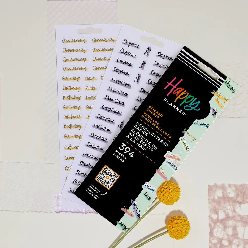 Happy Planner Hand Lettered Basics stickers 8 feuilles lettrage
