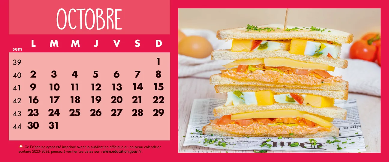 Frigobloc Hebdomadaire Chefclub 2024 calendrier familial aimanté