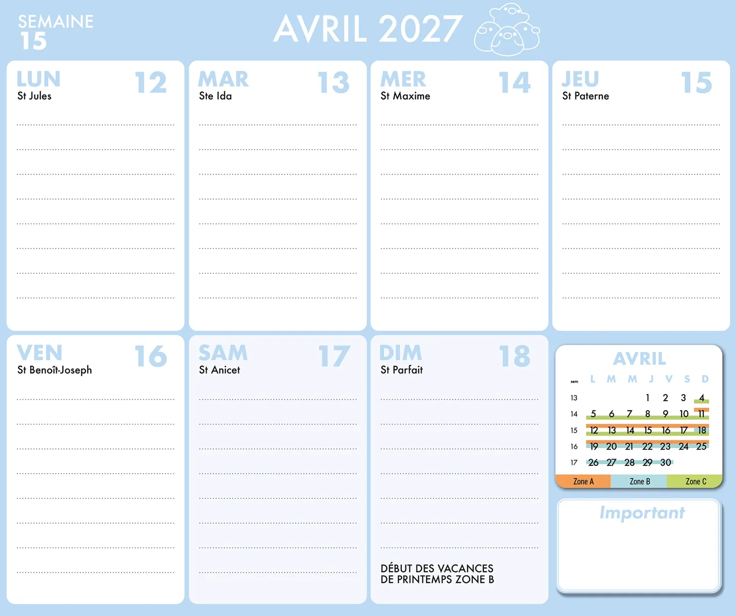Frigobloc Chefclub mini calendrier familial sept 2026-déc 2027